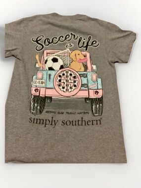 Simply Southern Tan Tee with Pink & Aqua Jeep Soccer Dog Graphic